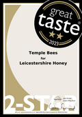 Great Taste 2023 award for Temple Bees Leicestershire Honey with a 2-star rating.